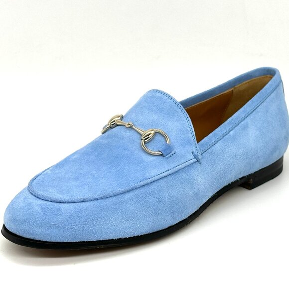 Gucci Jordaan Horsebit Bit Suede Slip On Loafers Flat Shoes Glacial Blue - Picture 5 of 15